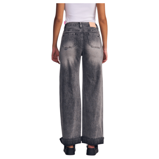Jeans Mujer Wide Leg Light Gray Pinzas en Cintura Il Gioco - Imagen 2
