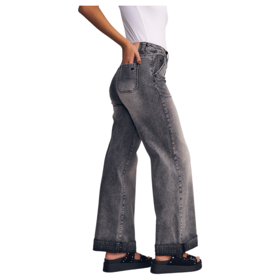 Jeans Mujer Wide Leg Light Gray Pinzas en Cintura Il Gioco - Imagen 3