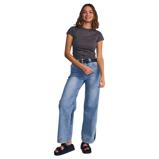 Jeans Mujer Wide Leg Light Pigment Wash Detalle Carpenter Basta Il Gioco - Imagen 2