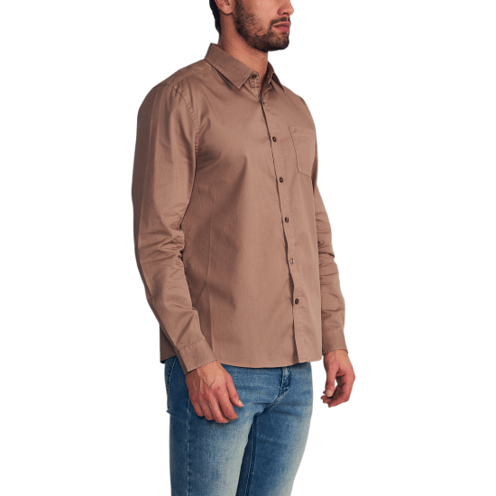 Camisa Hombre Manga Larga Garment Dye Solid Café Ellus - Imagen 2