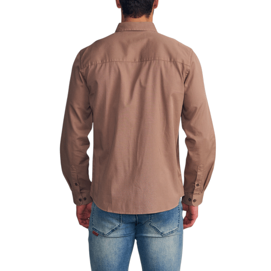 Camisa Hombre Manga Larga Garment Dye Solid Café Ellus - Imagen 3