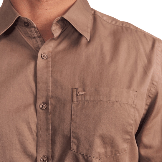 Camisa Hombre Manga Larga Garment Dye Solid Café Ellus - Imagen 4