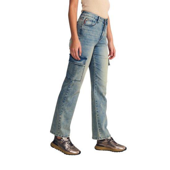 Jeans Mujer Cargo Tiro Ultra Alto Light Blue Oxidado Ellus - Imagen 3