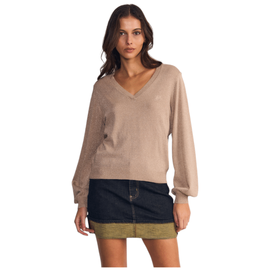 Sweater Mujer V Neck Cold Touch Beige Ellus - Imagen 2