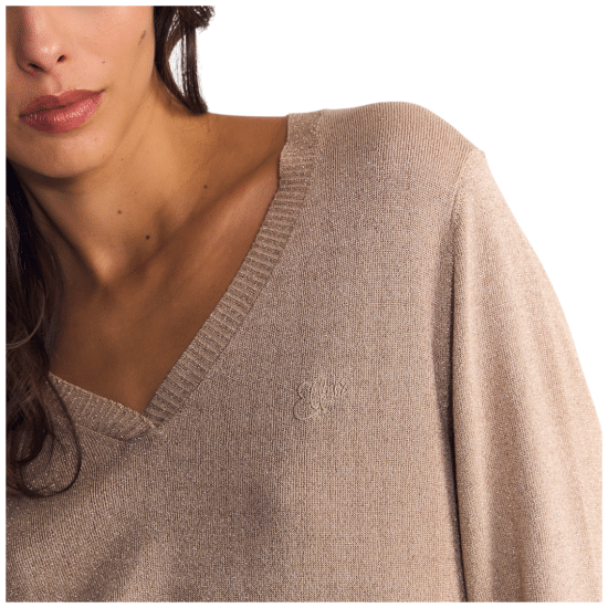 Sweater Mujer V Neck Cold Touch Beige Ellus - Imagen 4