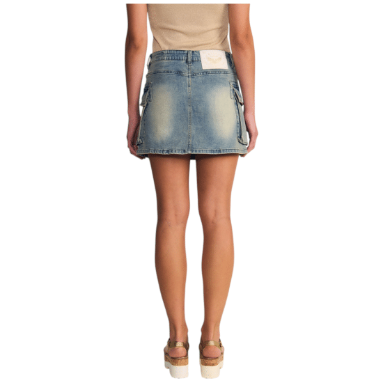 Falda Mujer Mini Cargo Tiro Bajo Light Blue Oxidada Ellus - Imagen 2