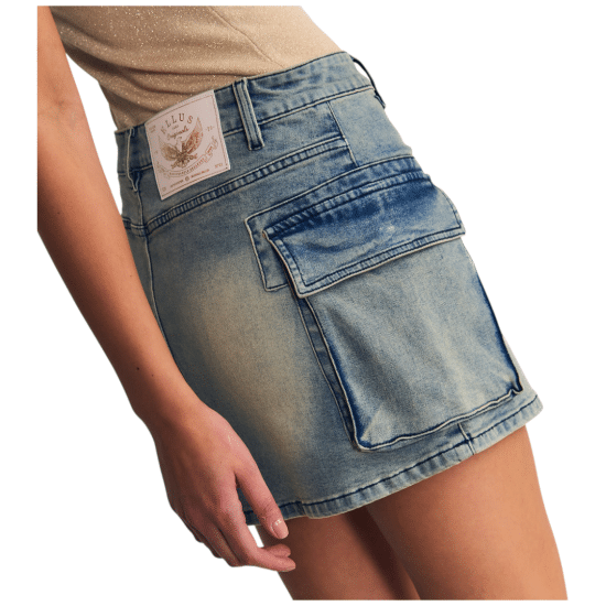 Falda Mujer Mini Cargo Tiro Bajo Light Blue Oxidada Ellus - Imagen 4