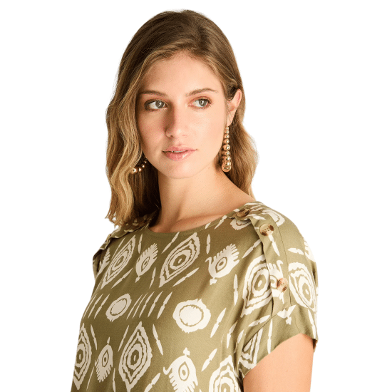 Blusa Verde con Estampado Étnico Ldp - Imagen 3