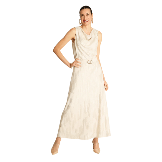 Falda Maxi Beige Satinada con Cinturón Ldp - Imagen 4
