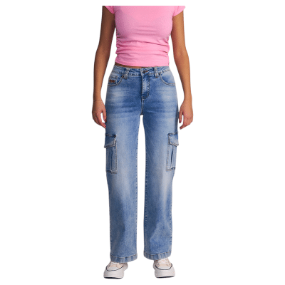 Jeans Mujer Cargo Light Blue Detalle Solapa Il Gioco