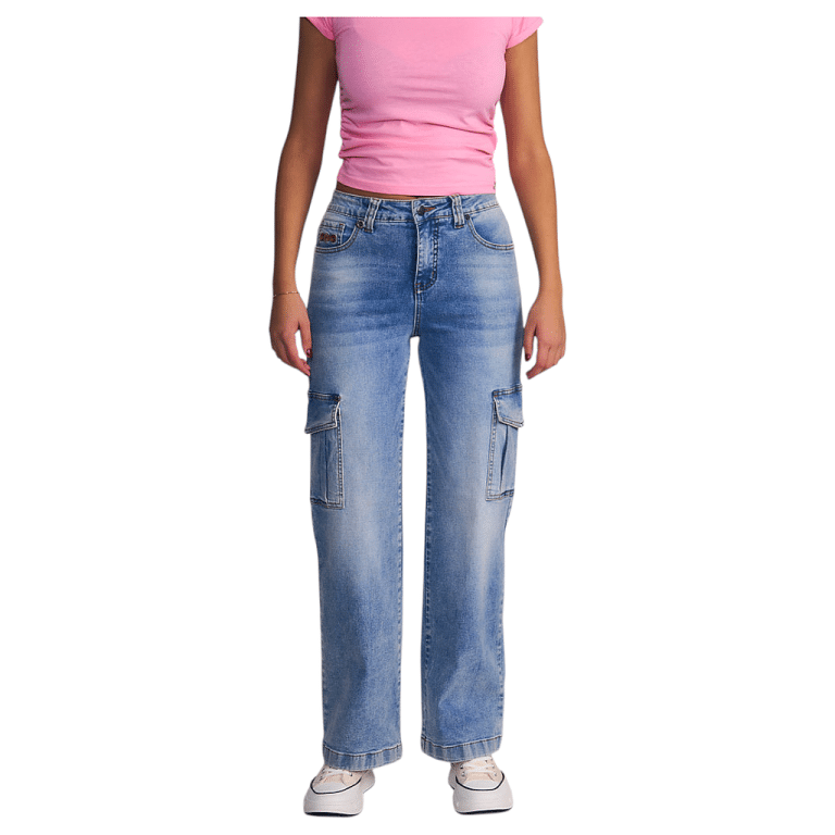 Jeans Mujer Cargo Light Blue Detalle Solapa Il Gioco