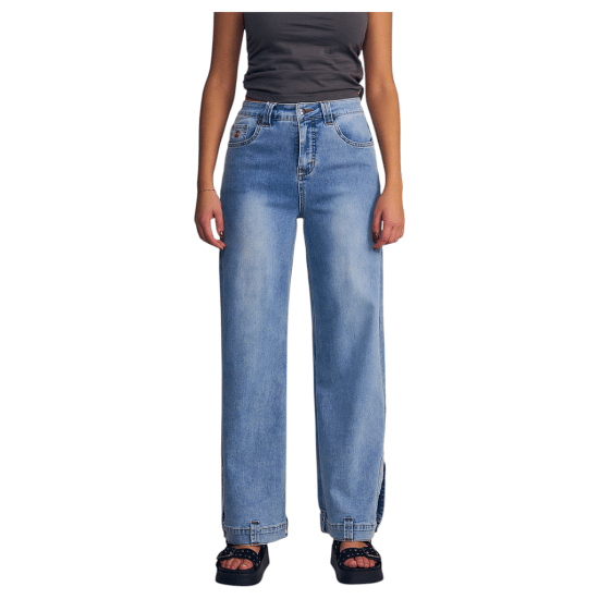 Jeans Mujer Wide Leg Light Pigment Wash Detalle Carpenter Basta Il Gioco