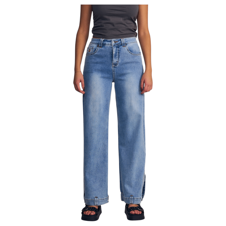 Jeans Mujer Wide Leg Light Pigment Wash Detalle Carpenter Basta Il Gioco