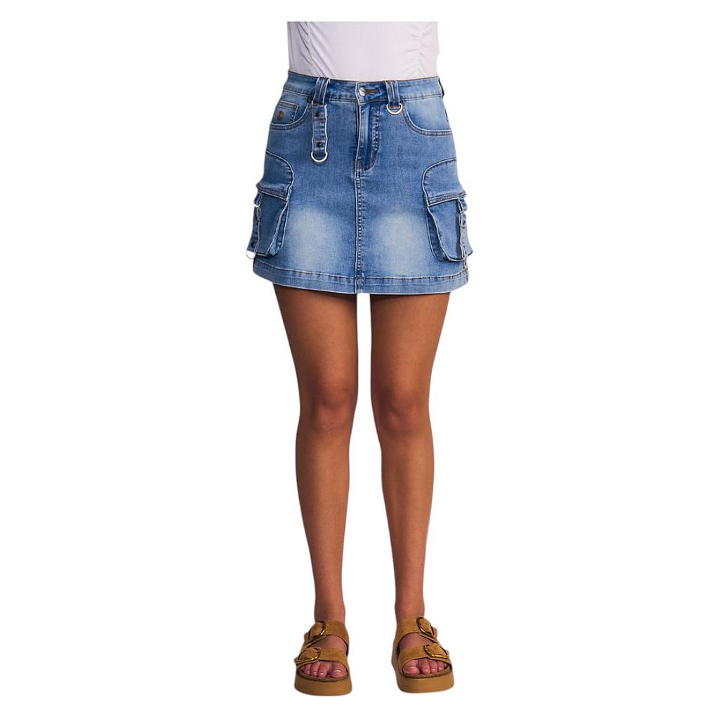 Falda Mujer Denim Light Blue Bolsillos Cargo Il Gioco