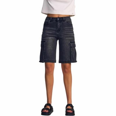 Short Mujer Tipo Cargo Denim Black Gray Bolsillos Cargo Il Gioco