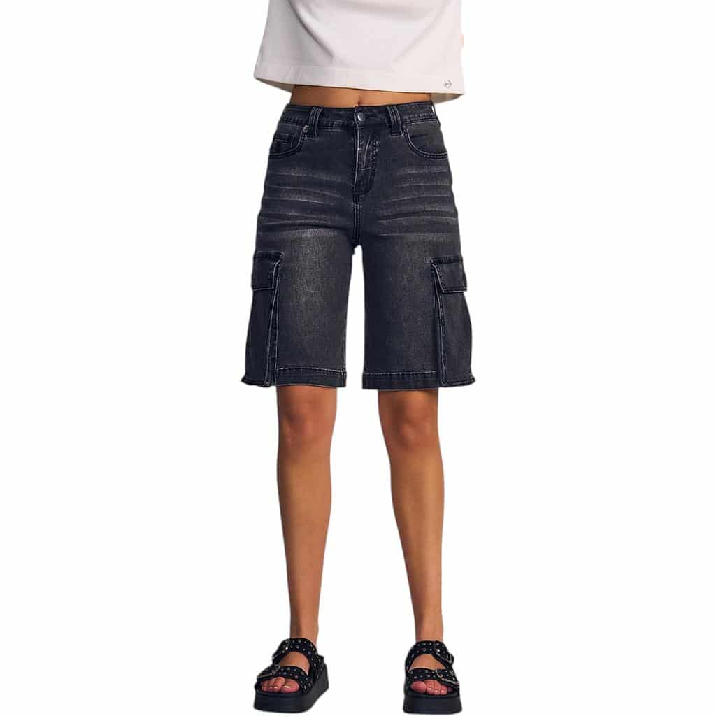 Short Mujer Tipo Cargo Denim Black Gray Bolsillos Cargo Il Gioco