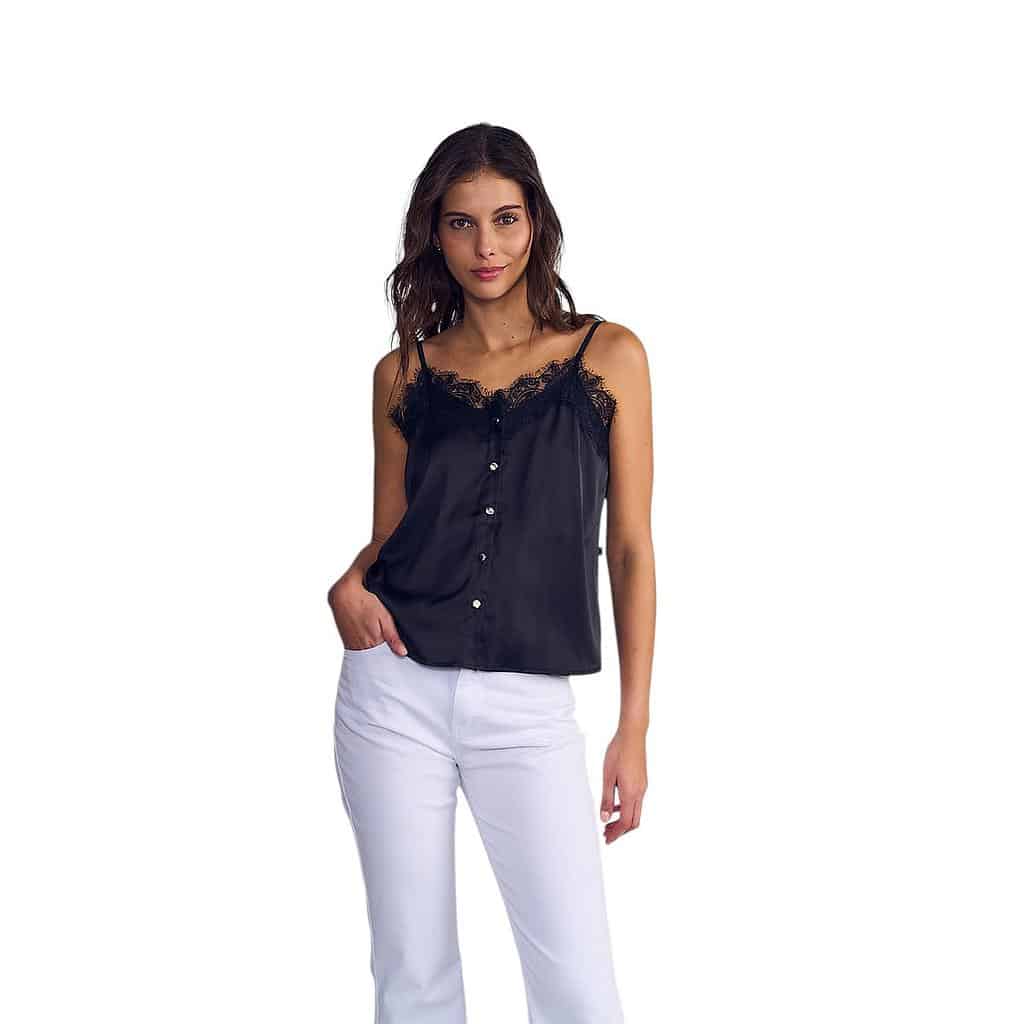 Blusa Mujer Satin Con Encajes Negro Ellus