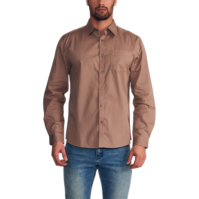Camisa Hombre Manga Larga Garment Dye Solid Café Ellus