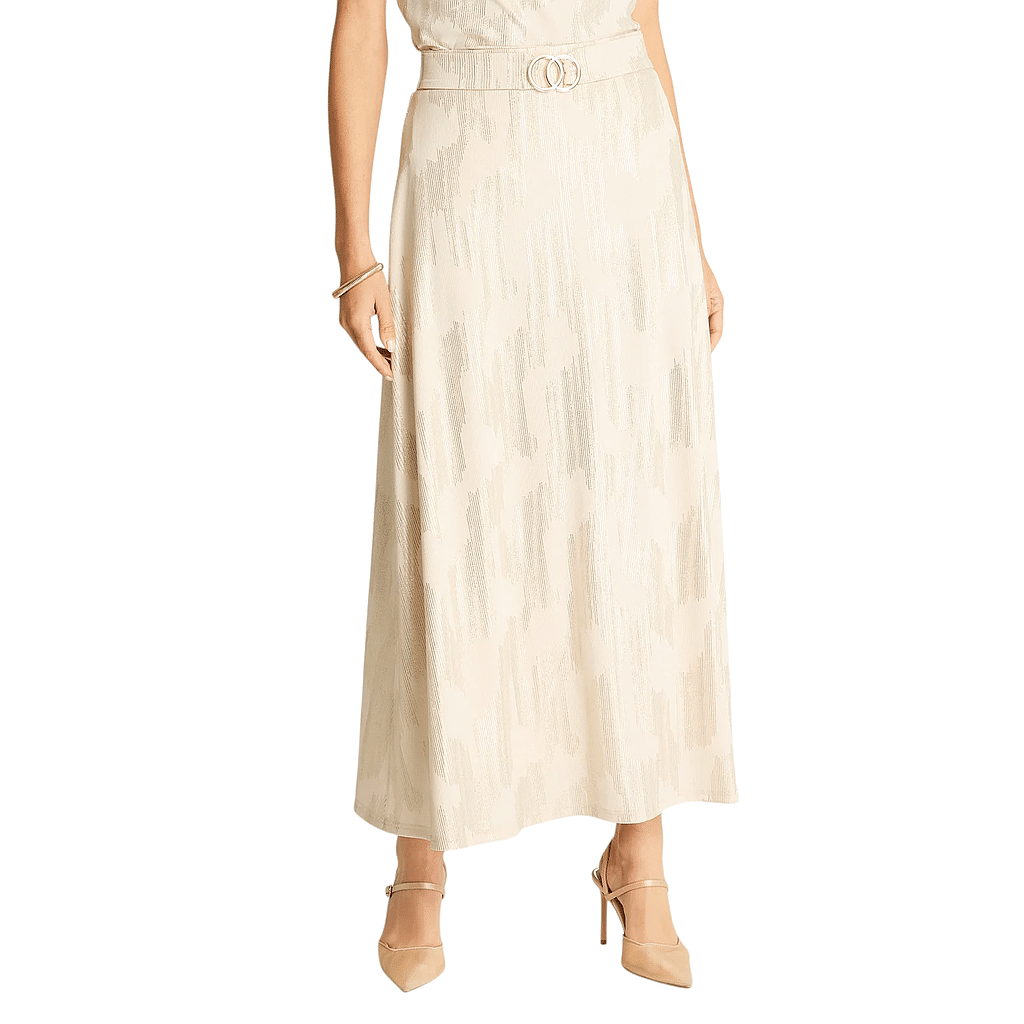 Falda Maxi Beige Satinada con Cinturón Ldp