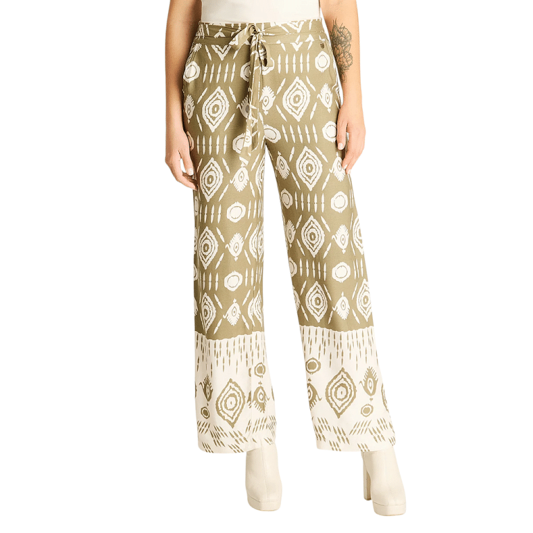 Pantalon Palazzo Verde Étnico en Mezcla Natural
