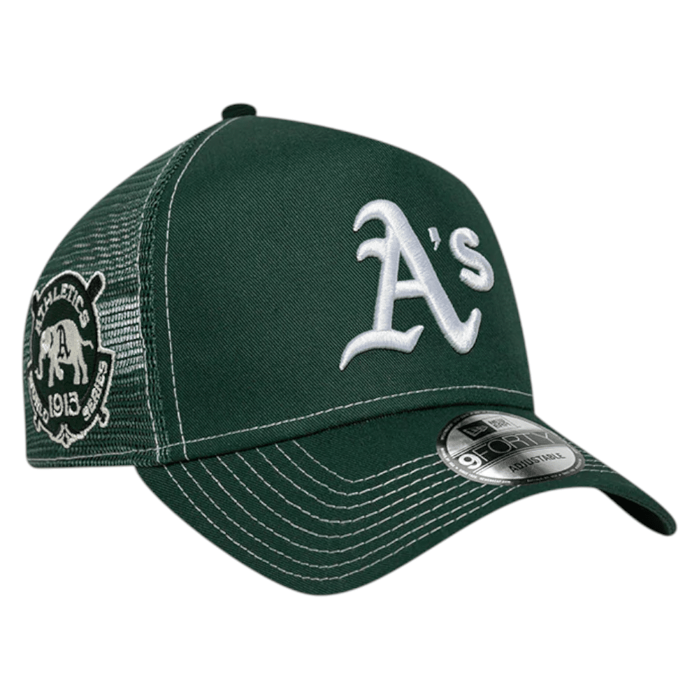 Gorro New Era 9Forty E-Frame Trucker Athletics MLB World Series Patch