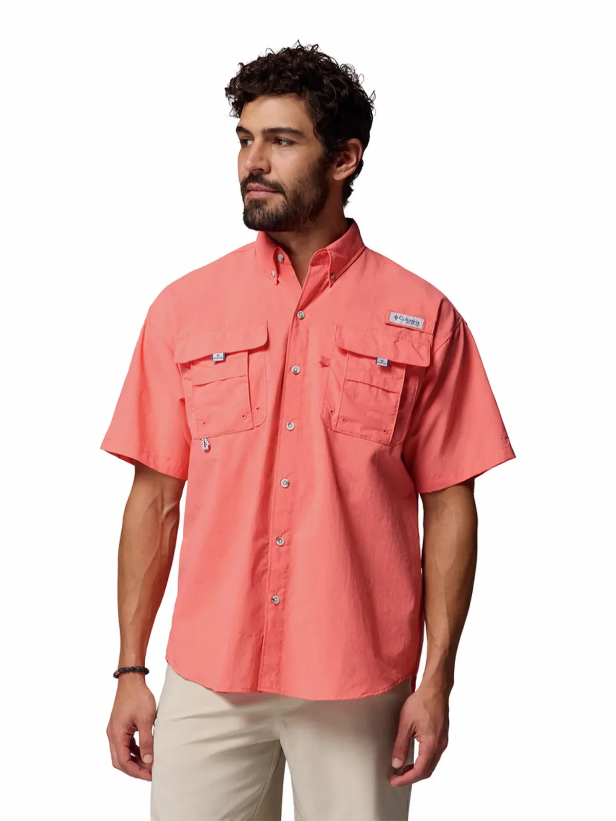 460445-1600-auto Camisa Manga Corta Hombre Bahama II Naranjo Columbia