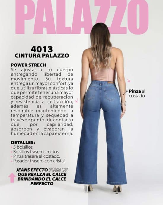 Jeans Mujer Palazzo Push Up Power Stretch Mohicano - Imagen 2