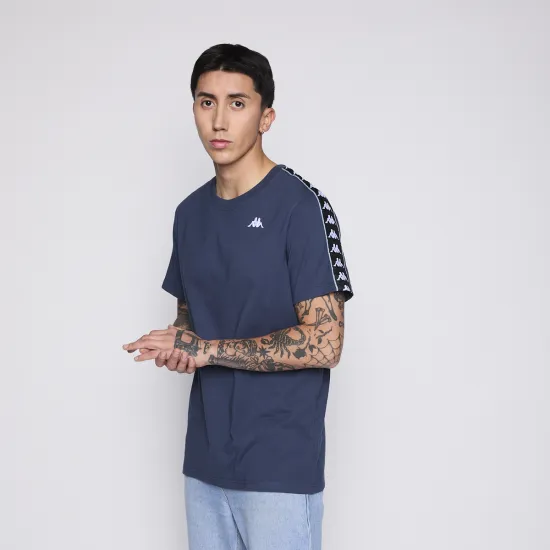 Polera Hombre Banda Petrol Blue Logo White Black Kappa - Imagen 2