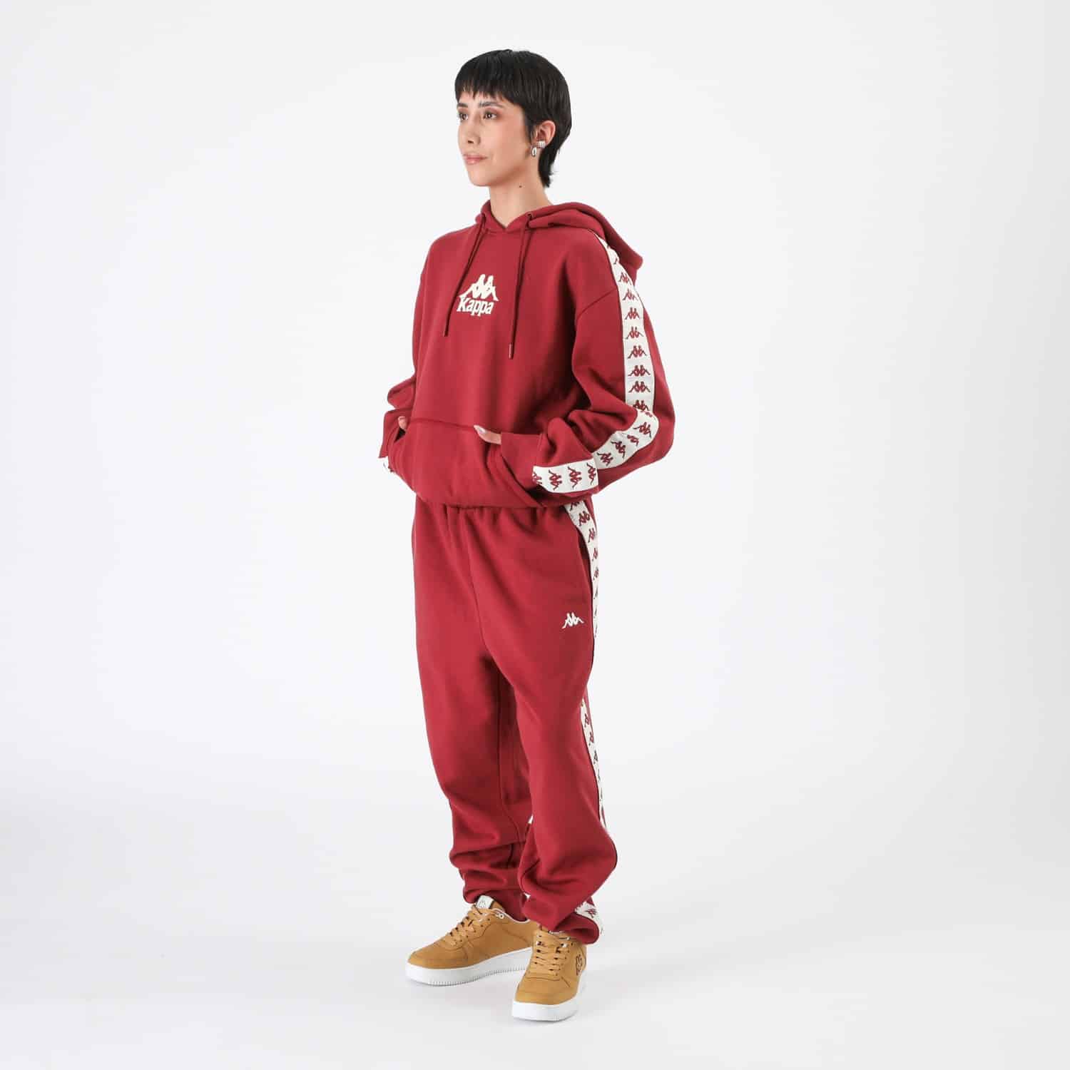 Polerón Hombre Hoodie Banda Burgundy Omini White Kappa - Imagen 4