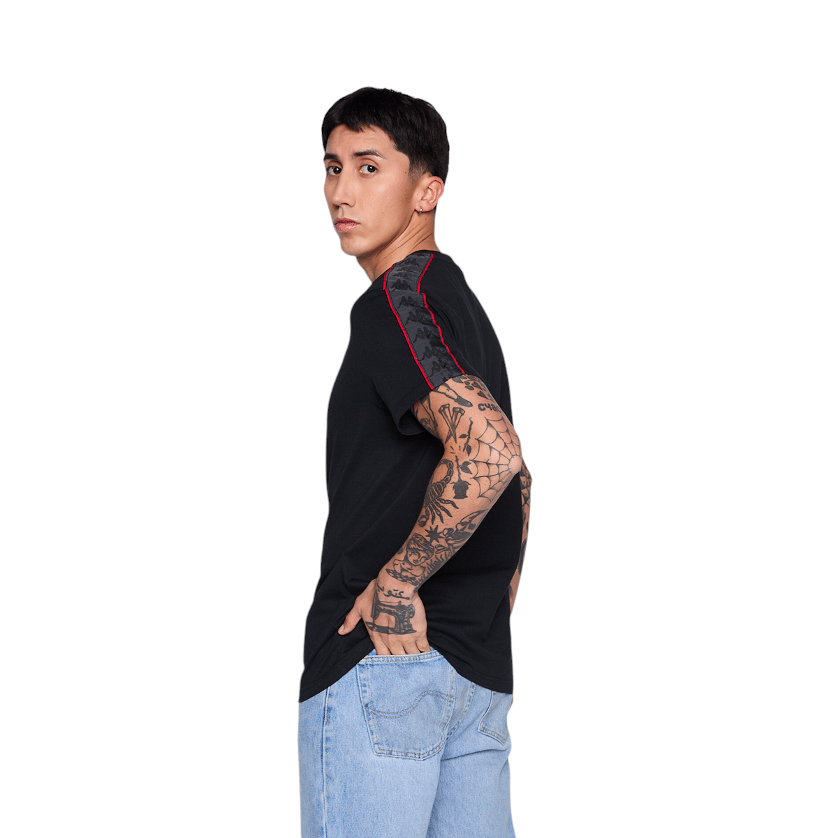 Polera Hombre Banda Black Logo Black Red Kappa - Imagen 3