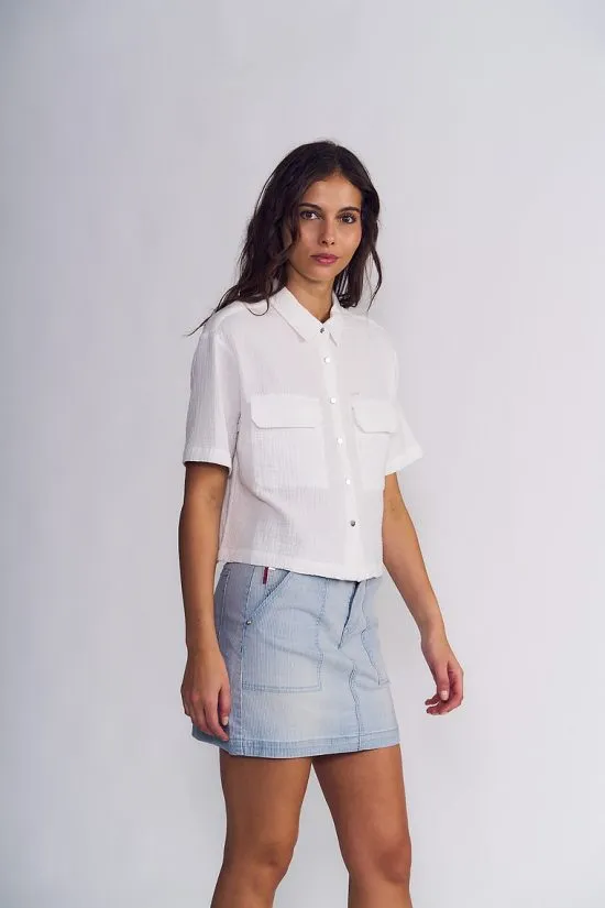 Blusa Mujer Double Crease con Bolsillos Blanco Ellus - Imagen 3