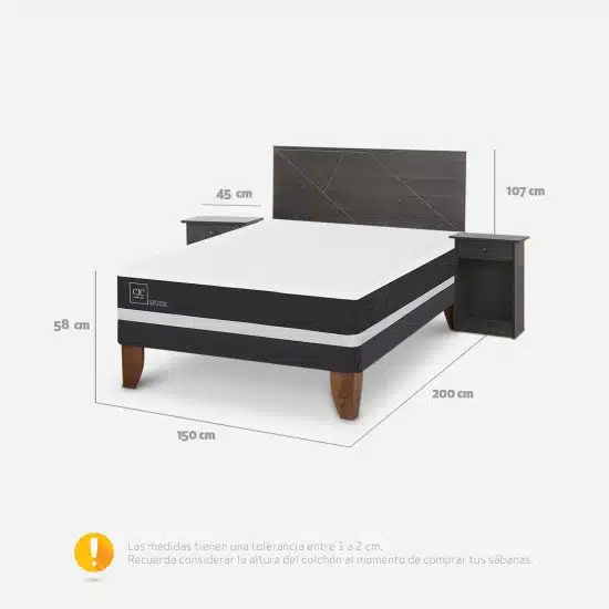 Cama Europea Ortopedic 2P BN Set Villarica Gris CIC - Imagen 2