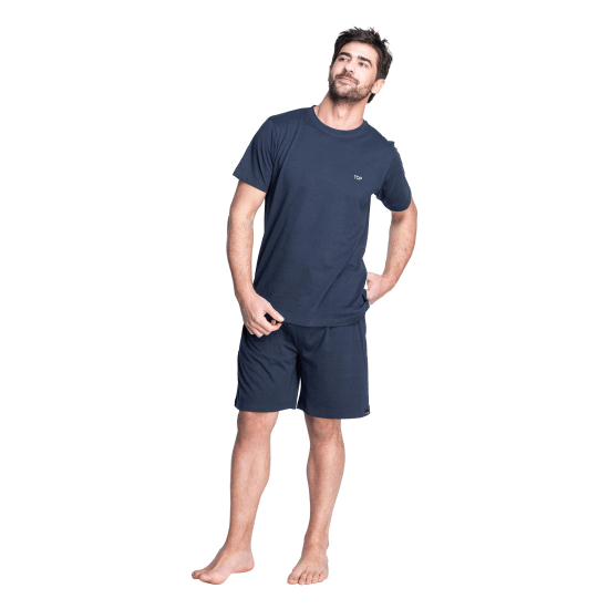 Pijama Hombre Verano Algodon Azul Top - Imagen 2