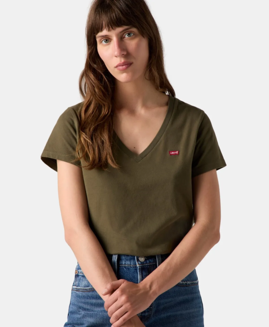Polera Mujer Perfect Vneck Olive Night Cotton Levis - Imagen 3