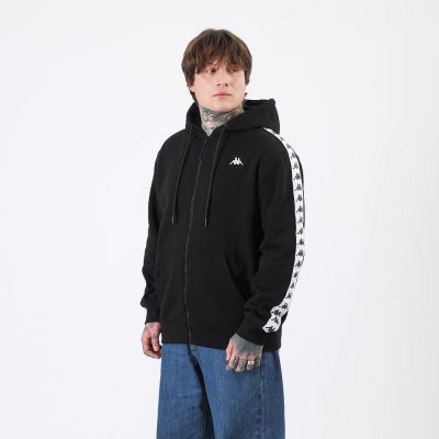 Polerón Hombre Full Zipper Black Banda White Kappa