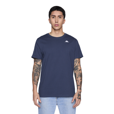 Polera Hombre Banda Petrol Blue Logo White Black Kappa