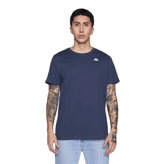 Polera Hombre Banda Petrol Blue Logo White Black Kappa