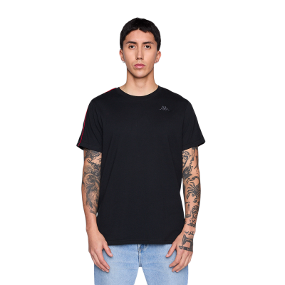 Polera Hombre Banda Black Logo Black Red Kappa