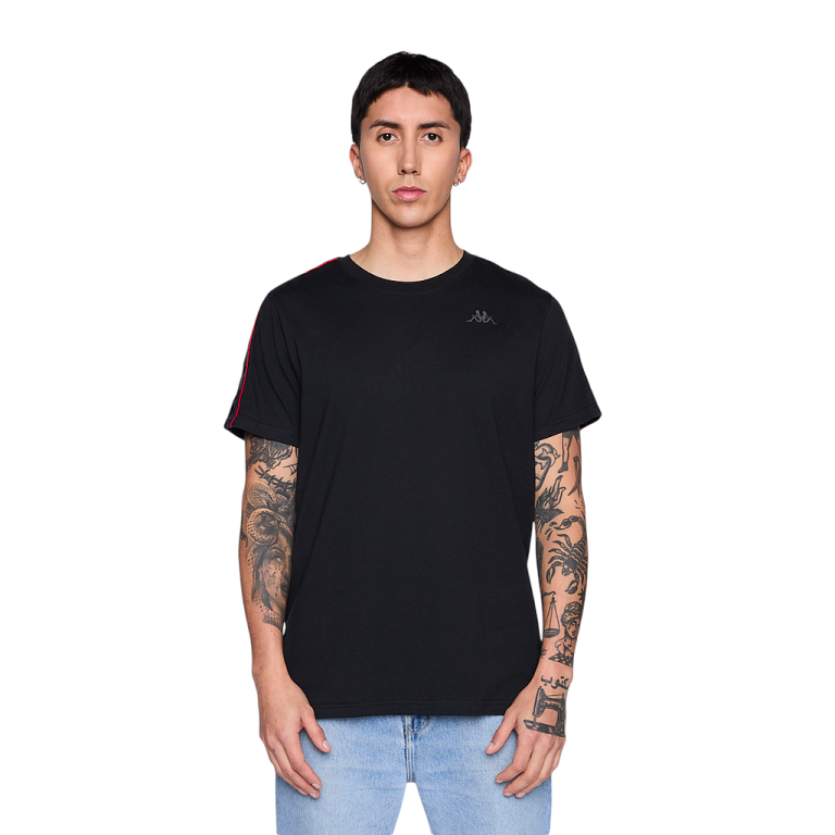 Polera Hombre Banda Black Logo Black Red Kappa