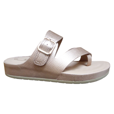 Sandalia Mujer Dedo con Hebilla Cuero Dorado Bonnyfranco