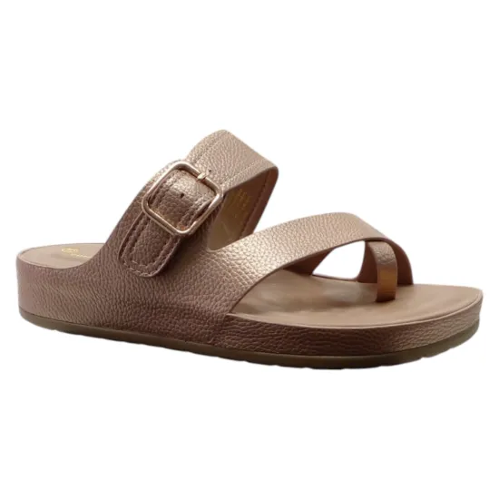 Sandalia Mujer Dedo con Hebilla Cuero Dorado Bonnyfranco