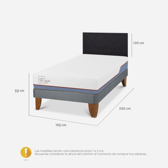 Cama Europea 1,5 Plazas Excellence Plus + Respaldo Villarrica Negro - Imagen 2