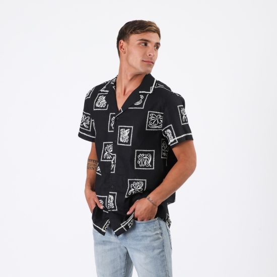 Camisa Hombre Reef Negra Diseños Beige - Imagen 4