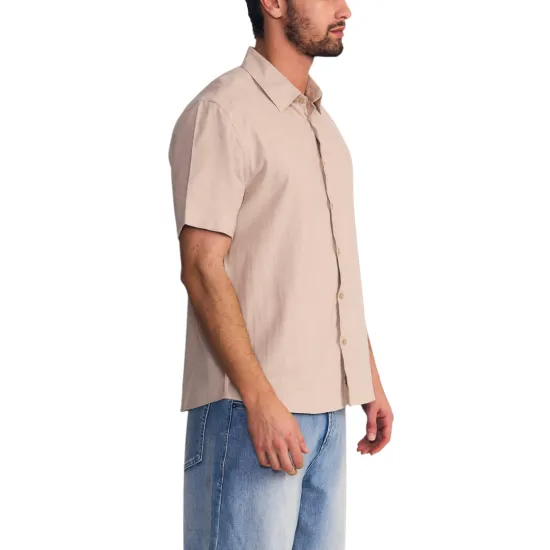 Camisa Hombre Manga Corta Linen Cotton Beige Ellus - Imagen 2