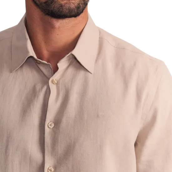 Camisa Hombre Manga Corta Linen Cotton Beige Ellus - Imagen 4