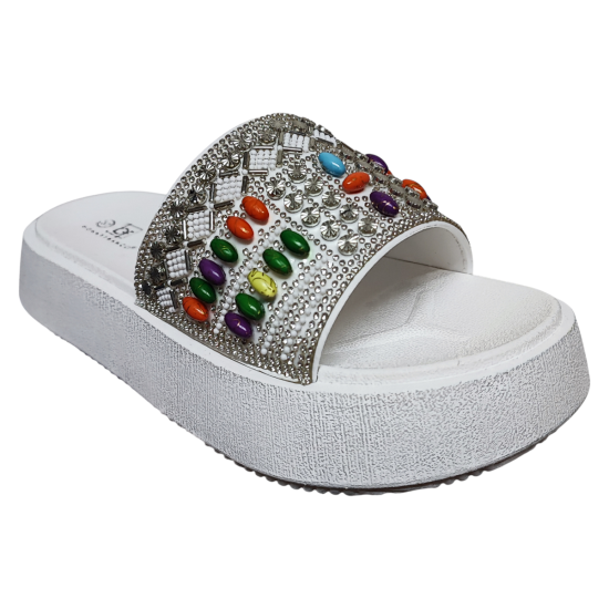 Sandalia Mujer Plataforma Blanca con Piedras Multicolor Bonny Franco - Imagen 2