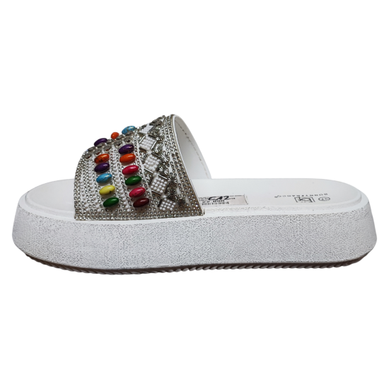 Sandalia Mujer Plataforma Blanca con Piedras Multicolor Bonny Franco - Imagen 3