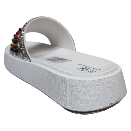 Sandalia Mujer Plataforma Blanca con Piedras Multicolor Bonny Franco - Imagen 4