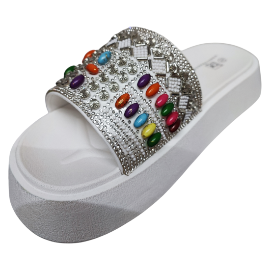 Sandalia Mujer Plataforma Blanca con Piedras Multicolor Bonny Franco - Imagen 5
