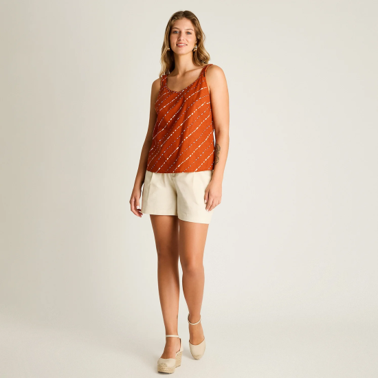 Blusa Terracota Sin Mangas No Elasticado Calce Normal Ldp - Imagen 4